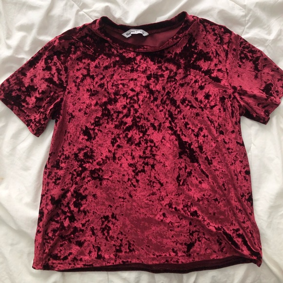Red Crushed Velvet / Velour T-Shirt - Picture 2 of 3